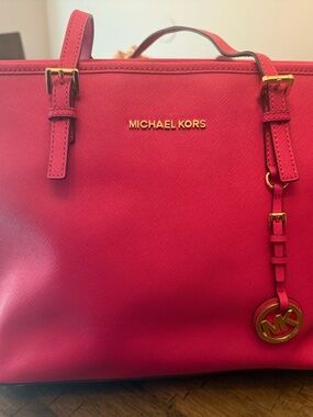 Michael Kors Hot Pink Saffiano Leather Tote with Gold Hardware